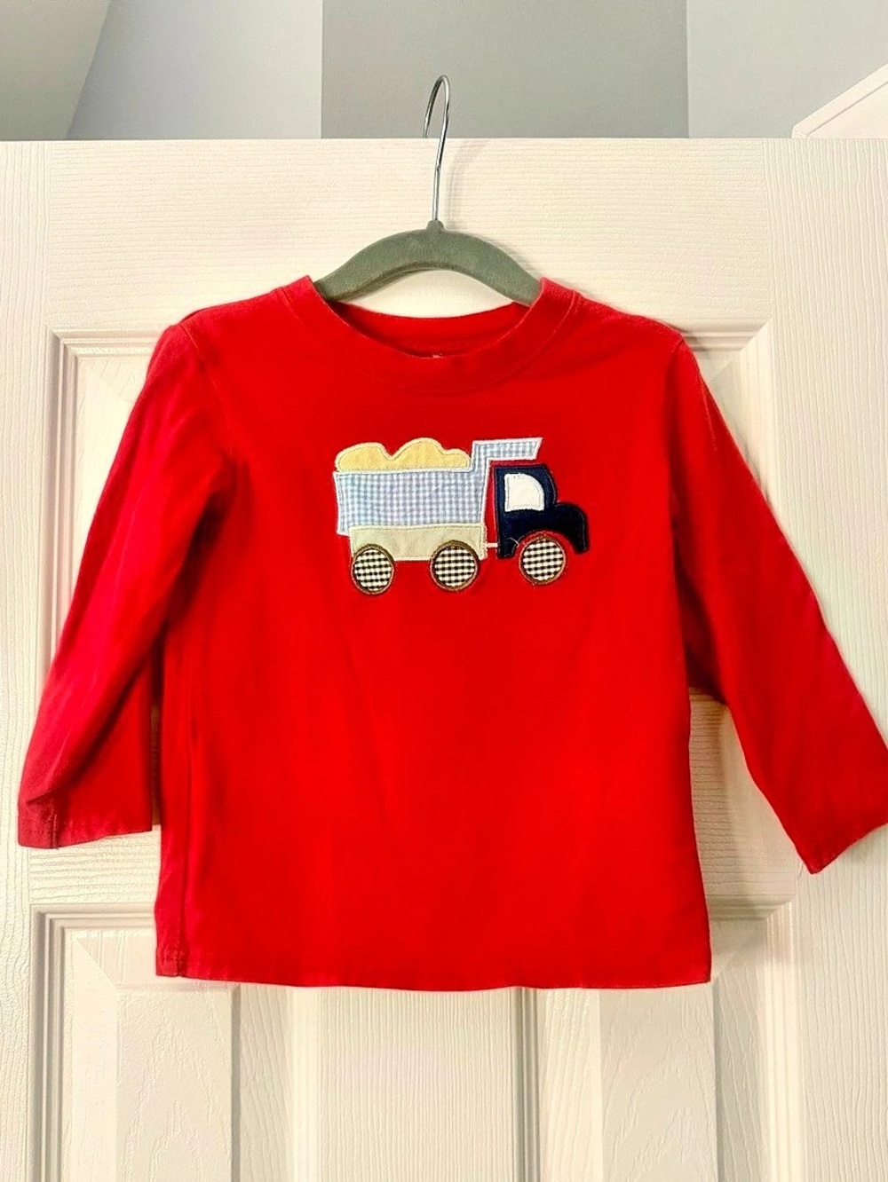 Stitchy Fish Dump Truck Applique Red Shirt Boys 18M